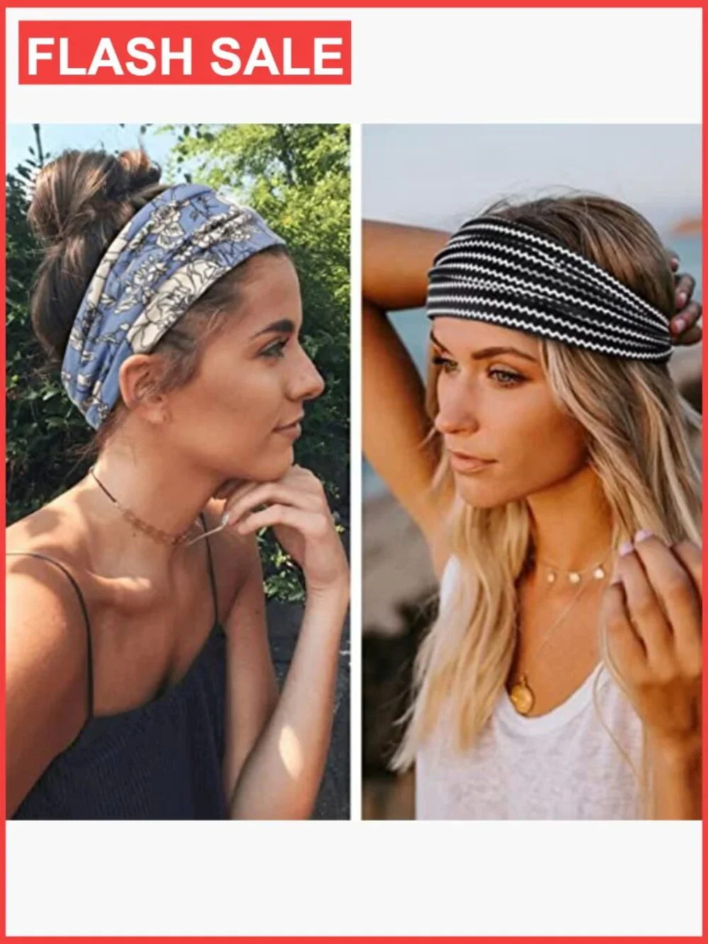 Boho Wide Headbands for Women - 6 Pack Non Slip Yoga Hair Bands